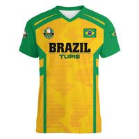 Custom Rugby Brazil Women V-Neck T-Shirt Tupis Go Champions - Wonder Print Shop