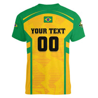 Custom Rugby Brazil Women V-Neck T-Shirt Tupis Go Champions - Wonder Print Shop