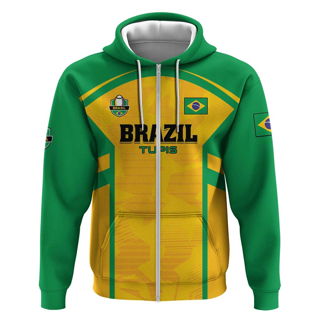 Custom Rugby Brazil Zip Hoodie Tupis Go Champions - Wonder Print Shop