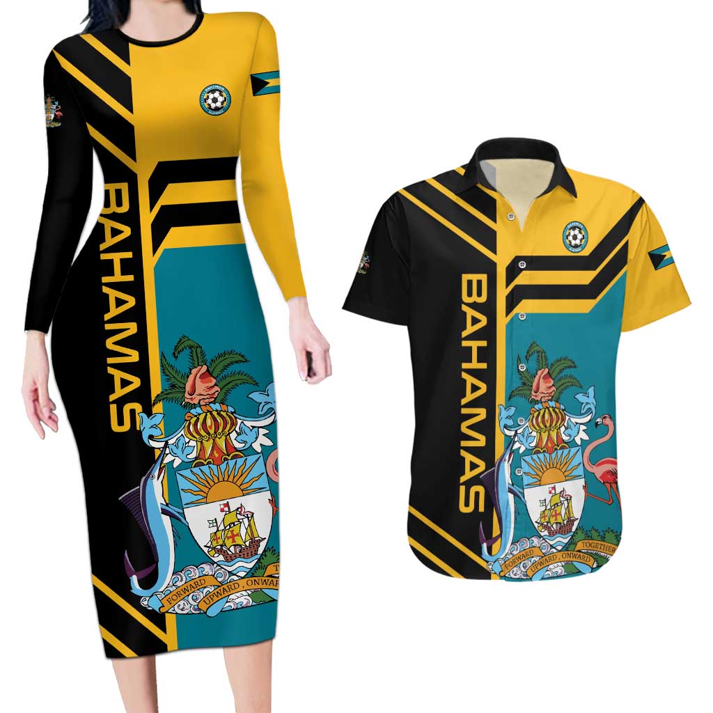 Custom Football The Bahamas Couples Matching Long Sleeve Bodycon Dress and Hawaiian Shirt Go Bahamian Slayers - Wonder Print Shop