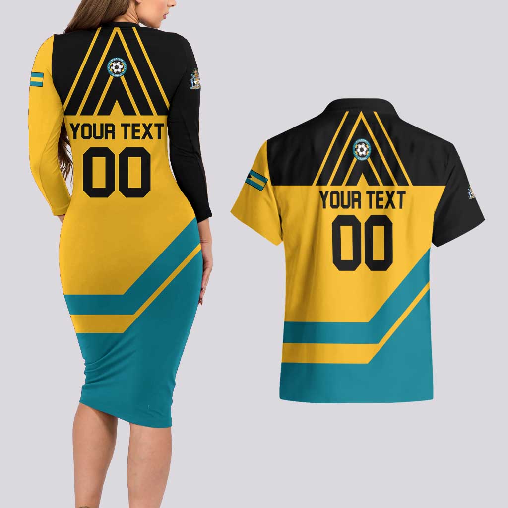 Custom Football The Bahamas Couples Matching Long Sleeve Bodycon Dress and Hawaiian Shirt Go Bahamian Slayers - Wonder Print Shop