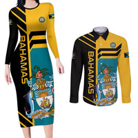 Custom Football The Bahamas Couples Matching Long Sleeve Bodycon Dress and Long Sleeve Button Shirt Go Bahamian Slayers - Wonder Print Shop