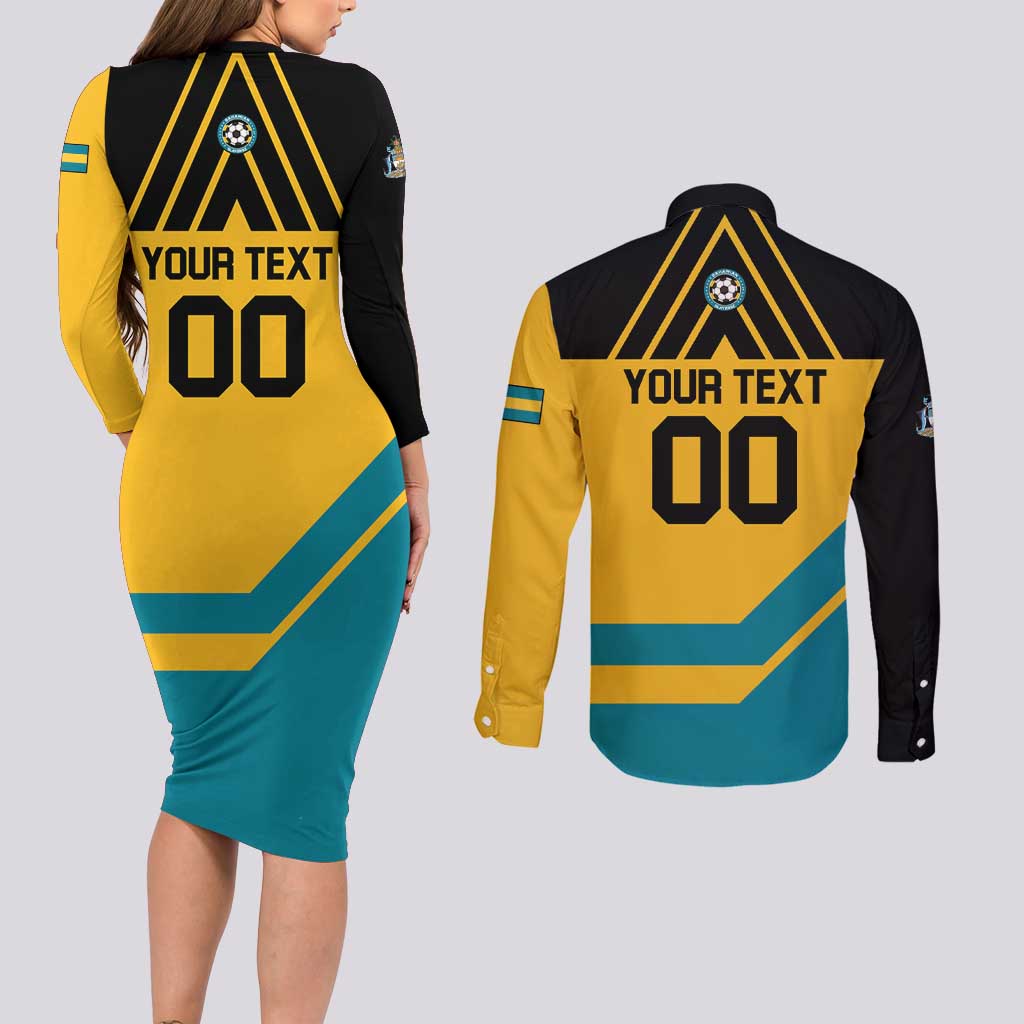 Custom Football The Bahamas Couples Matching Long Sleeve Bodycon Dress and Long Sleeve Button Shirt Go Bahamian Slayers - Wonder Print Shop