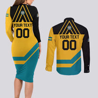 Custom Football The Bahamas Couples Matching Long Sleeve Bodycon Dress and Long Sleeve Button Shirt Go Bahamian Slayers - Wonder Print Shop