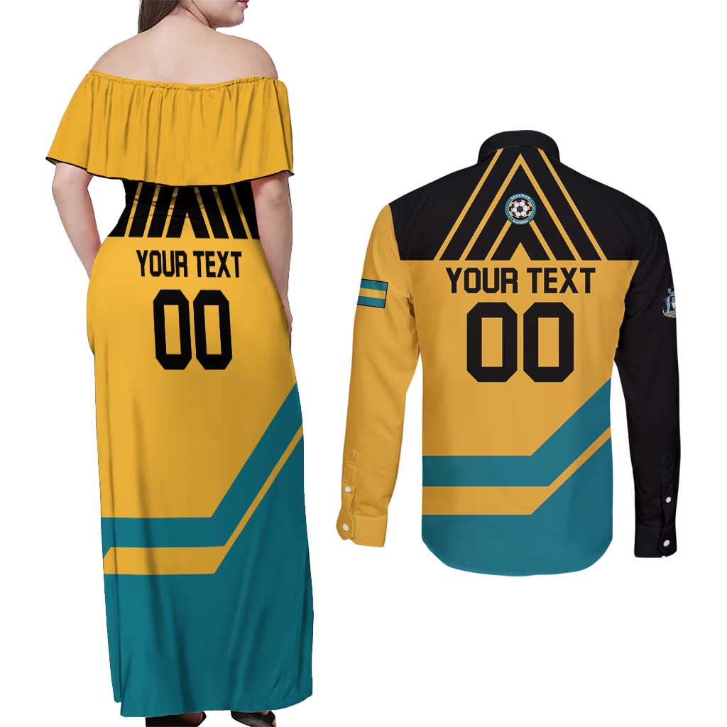 Custom Football The Bahamas Couples Matching Off Shoulder Maxi Dress and Long Sleeve Button Shirt Go Bahamian Slayers - Wonder Print Shop