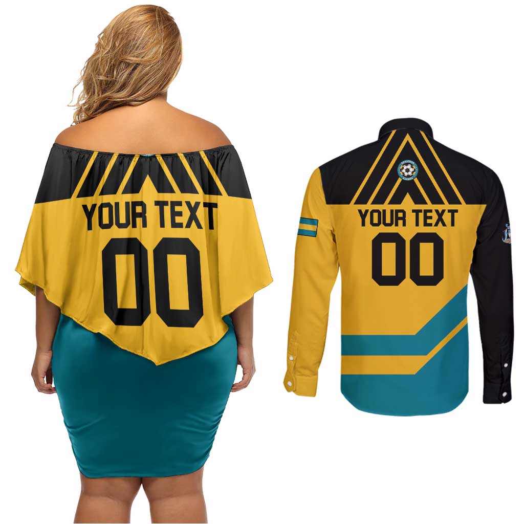 Custom Football The Bahamas Couples Matching Off Shoulder Short Dress and Long Sleeve Button Shirt Go Bahamian Slayers - Wonder Print Shop