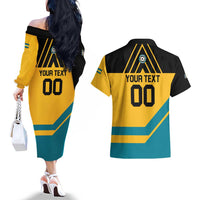 Custom Football The Bahamas Couples Matching Off The Shoulder Long Sleeve Dress and Hawaiian Shirt Go Bahamian Slayers - Wonder Print Shop