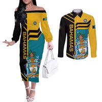 Custom Football The Bahamas Couples Matching Off The Shoulder Long Sleeve Dress and Long Sleeve Button Shirt Go Bahamian Slayers - Wonder Print Shop