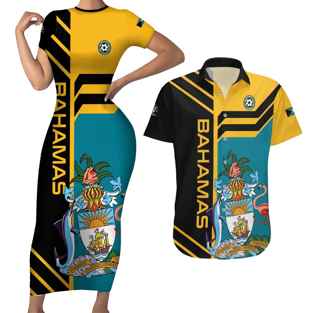 Custom Football The Bahamas Couples Matching Short Sleeve Bodycon Dress and Hawaiian Shirt Go Bahamian Slayers - Wonder Print Shop