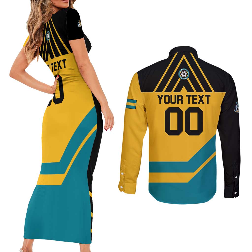 Custom Football The Bahamas Couples Matching Short Sleeve Bodycon Dress and Long Sleeve Button Shirt Go Bahamian Slayers - Wonder Print Shop
