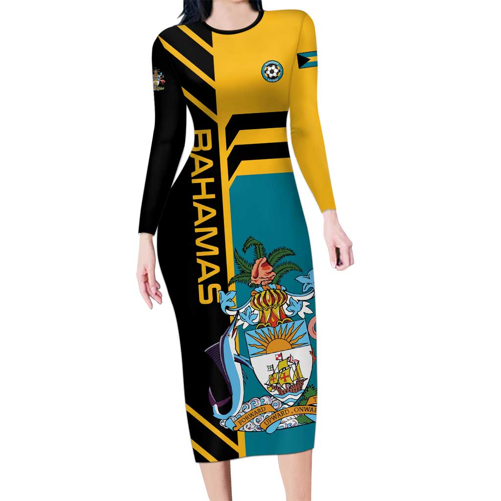 Custom Football The Bahamas Family Matching Long Sleeve Bodycon Dress and Hawaiian Shirt Go Bahamian Slayers - Wonder Print Shop