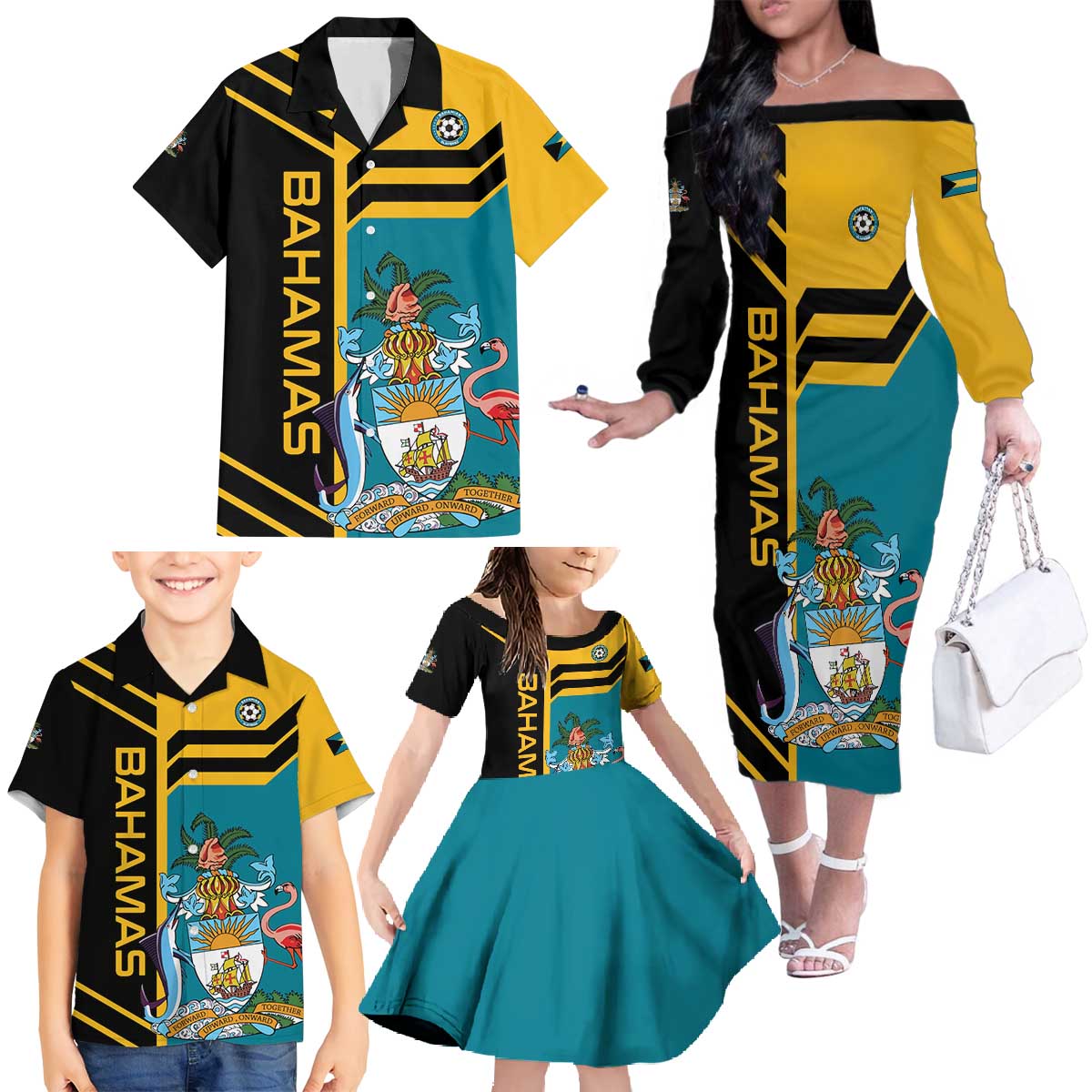Custom Football The Bahamas Family Matching Off The Shoulder Long Sleeve Dress and Hawaiian Shirt Go Bahamian Slayers - Wonder Print Shop
