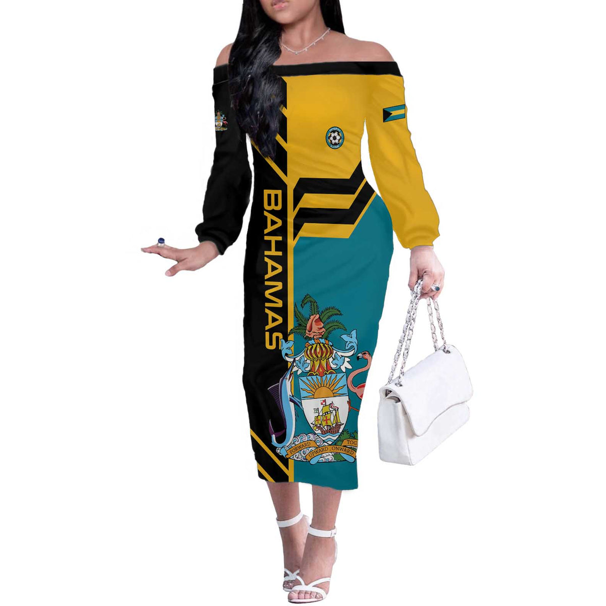 Custom Football The Bahamas Off The Shoulder Long Sleeve Dress Go Bahamian Slayers - Wonder Print Shop