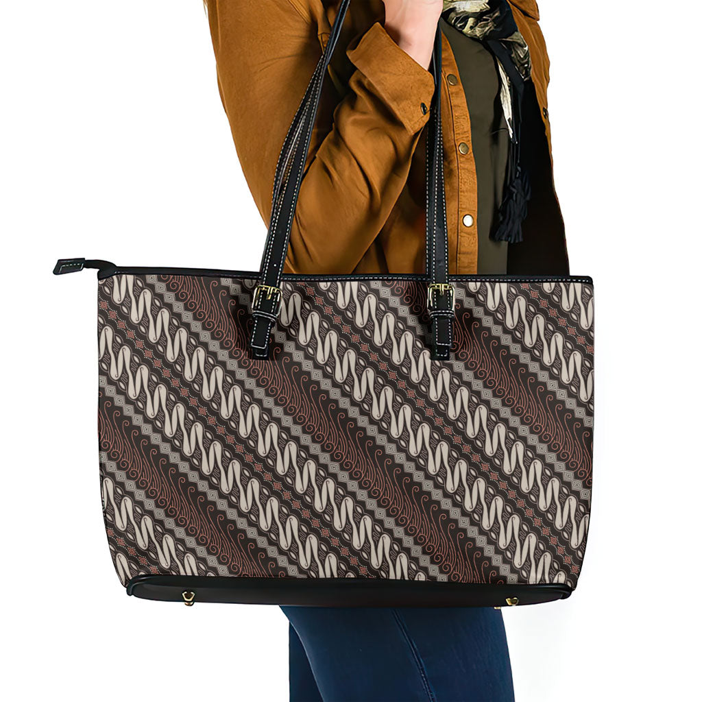 Yogyakarta Parang Batik Motifs Leather Tote Bag Indonesian Traditional Pattern