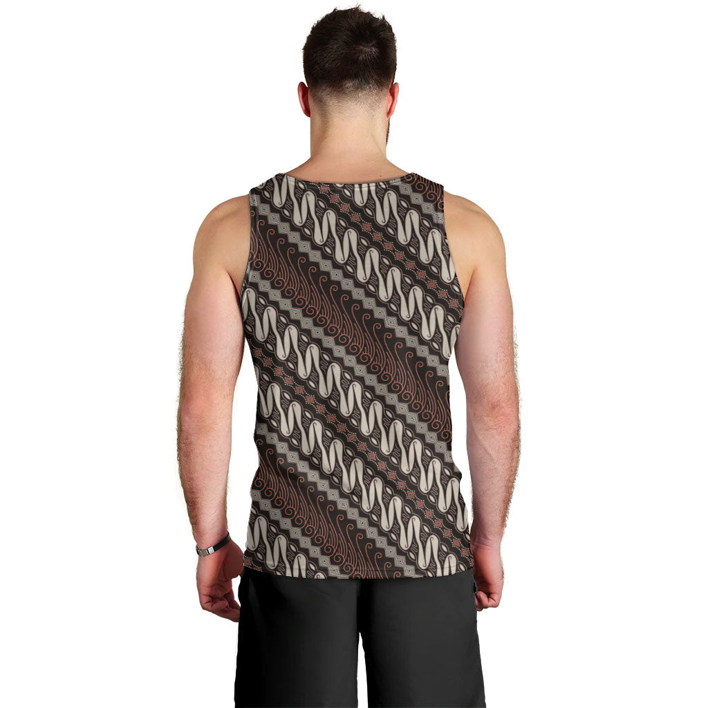 Yogyakarta Parang Batik Motifs Men Tank Top Indonesian Traditional Pattern