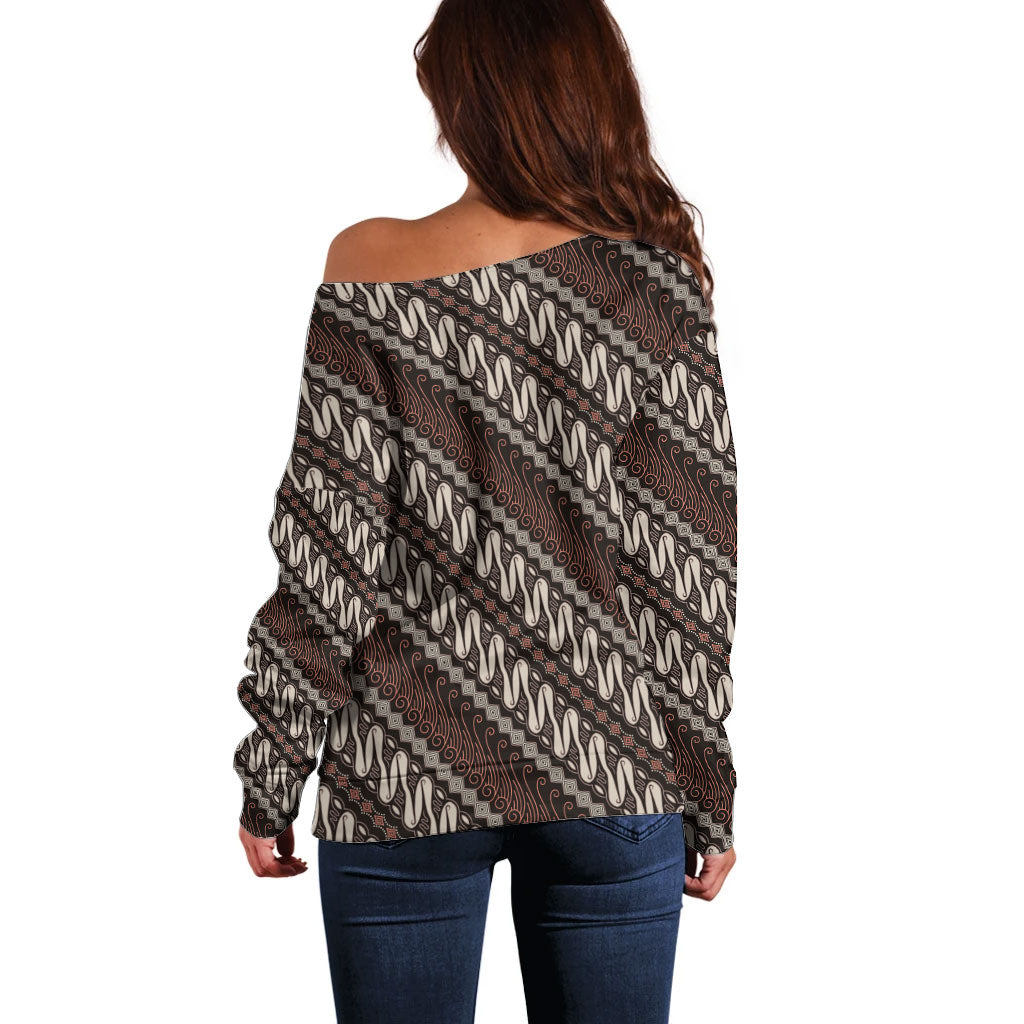 Yogyakarta Parang Batik Motifs Off Shoulder Sweater Indonesian Traditional Pattern