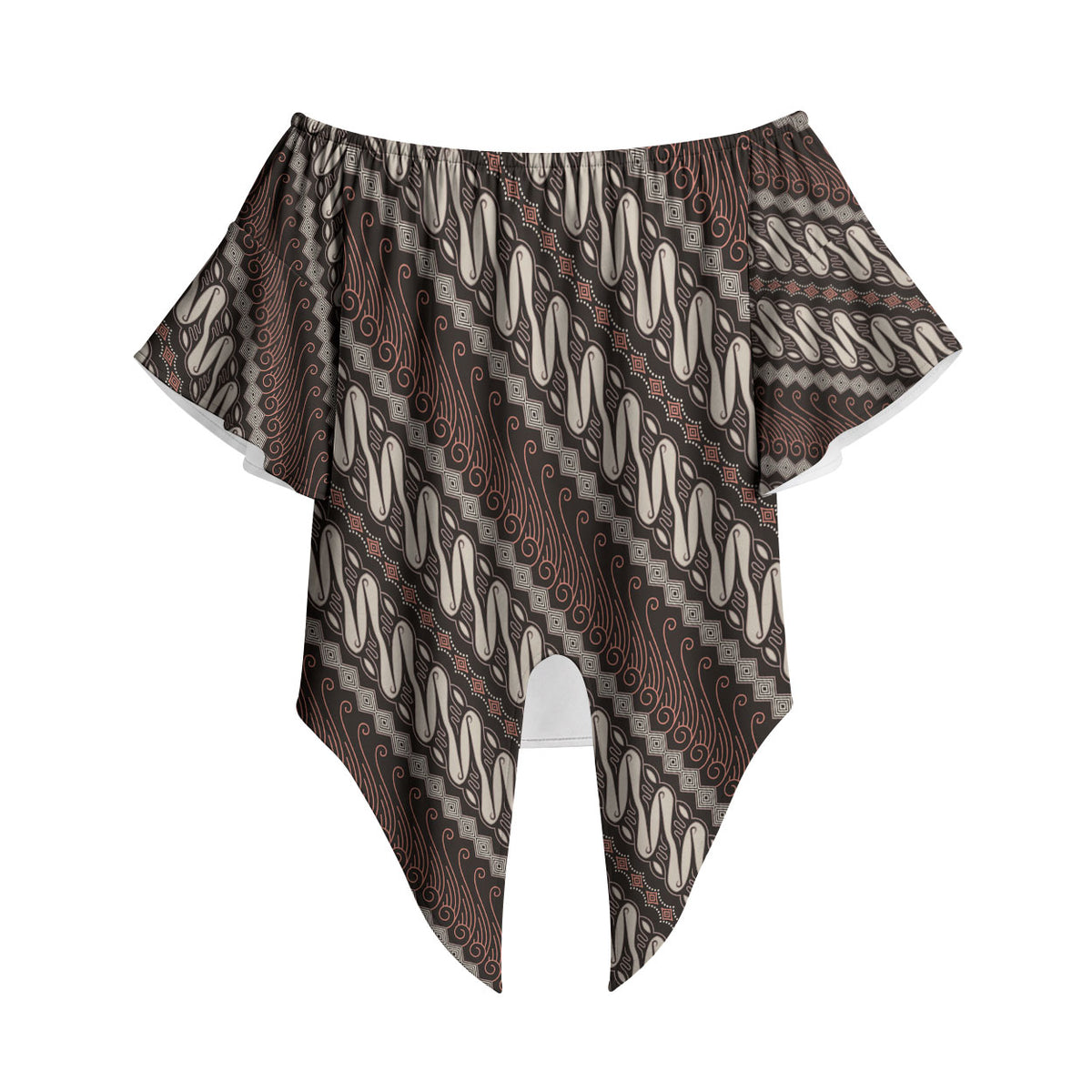 Yogyakarta Parang Batik Motifs Off Shoulder Wrap Waist Top Indonesian Traditional Pattern