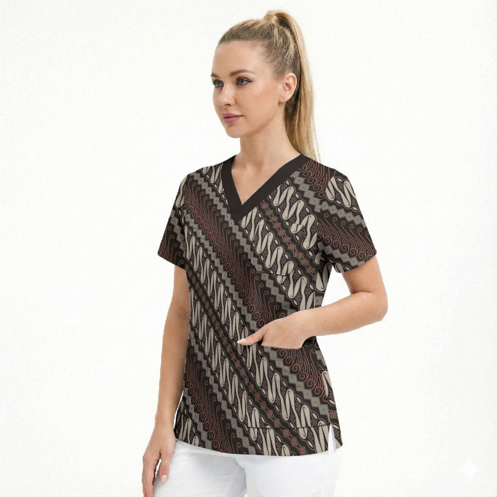 Yogyakarta Parang Batik Motifs Scrub Top Indonesian Traditional Pattern