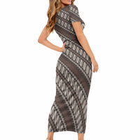 Yogyakarta Parang Batik Motifs Short Sleeve Bodycon Dress Indonesian Traditional Pattern LT01
