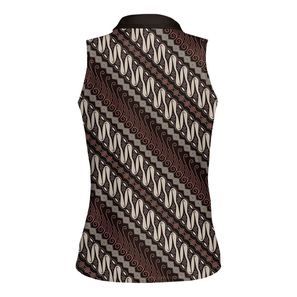 Yogyakarta Parang Batik Motifs Women Sleeveless Polo Shirt Indonesian Traditional Pattern