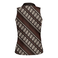 Yogyakarta Parang Batik Motifs Women Sleeveless Polo Shirt Indonesian Traditional Pattern