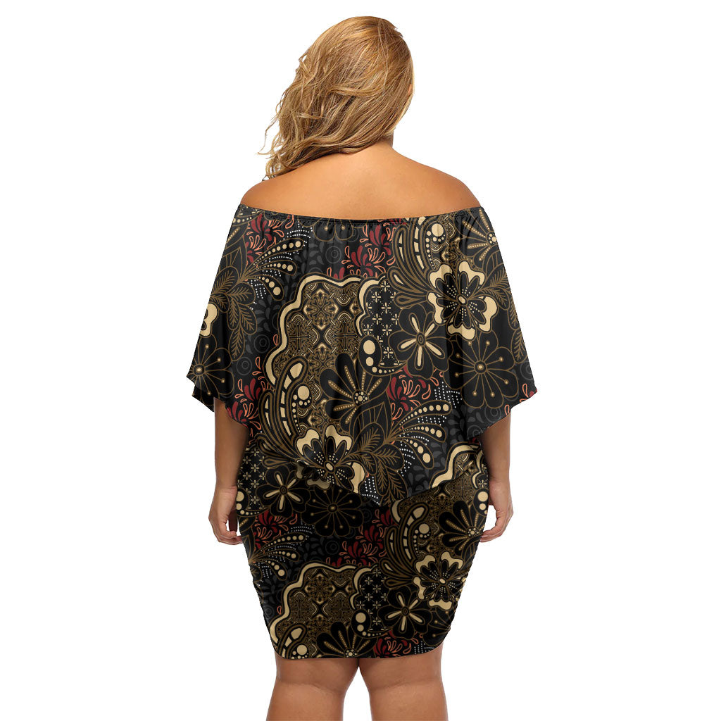 Batik Sekar Jagad Off Shoulder Short Dress Indonesian Traditional Pattern