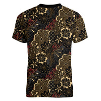 Batik Sekar Jagad Women V-Neck T-Shirt Indonesian Traditional Pattern