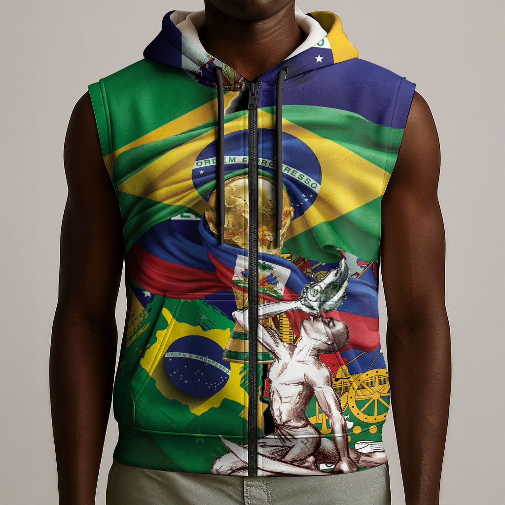 Personalized Brazil Haiti 2026 World Football Sleeveless Zip Hoodie Come On Boys