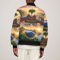Personalized Brazil Haiti Sleeve Zip Bomber Jacket Heritage Landscape