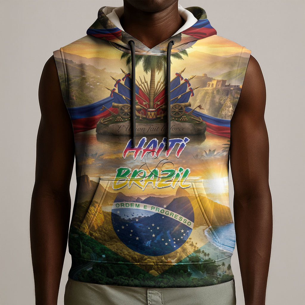Personalized Brazil Haiti Sleeveless Hoodie Heritage Landscape