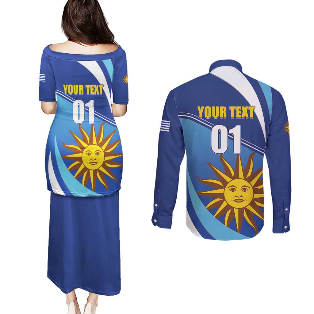 Uruguay 2024 Football Champions Couples Matching Puletasi and Long Sleeve Button Shirt Vamos La Celeste - Wonder Print Shop