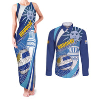 Uruguay 2024 Football Champions Couples Matching Tank Maxi Dress and Long Sleeve Button Shirt Vamos La Celeste - Wonder Print Shop