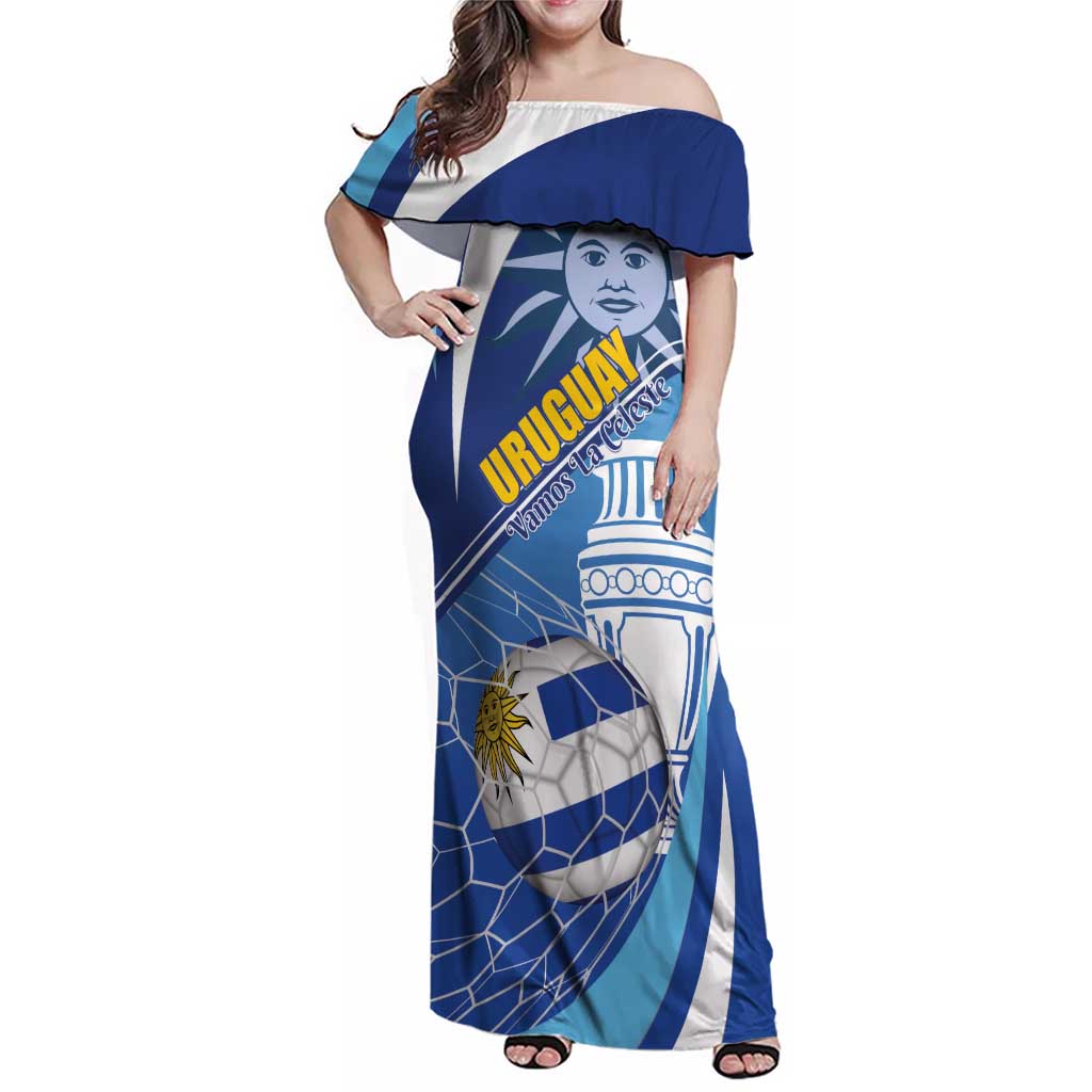 Uruguay 2024 Football Champions Family Matching Off Shoulder Maxi Dress and Hawaiian Shirt Vamos La Celeste - Wonder Print Shop