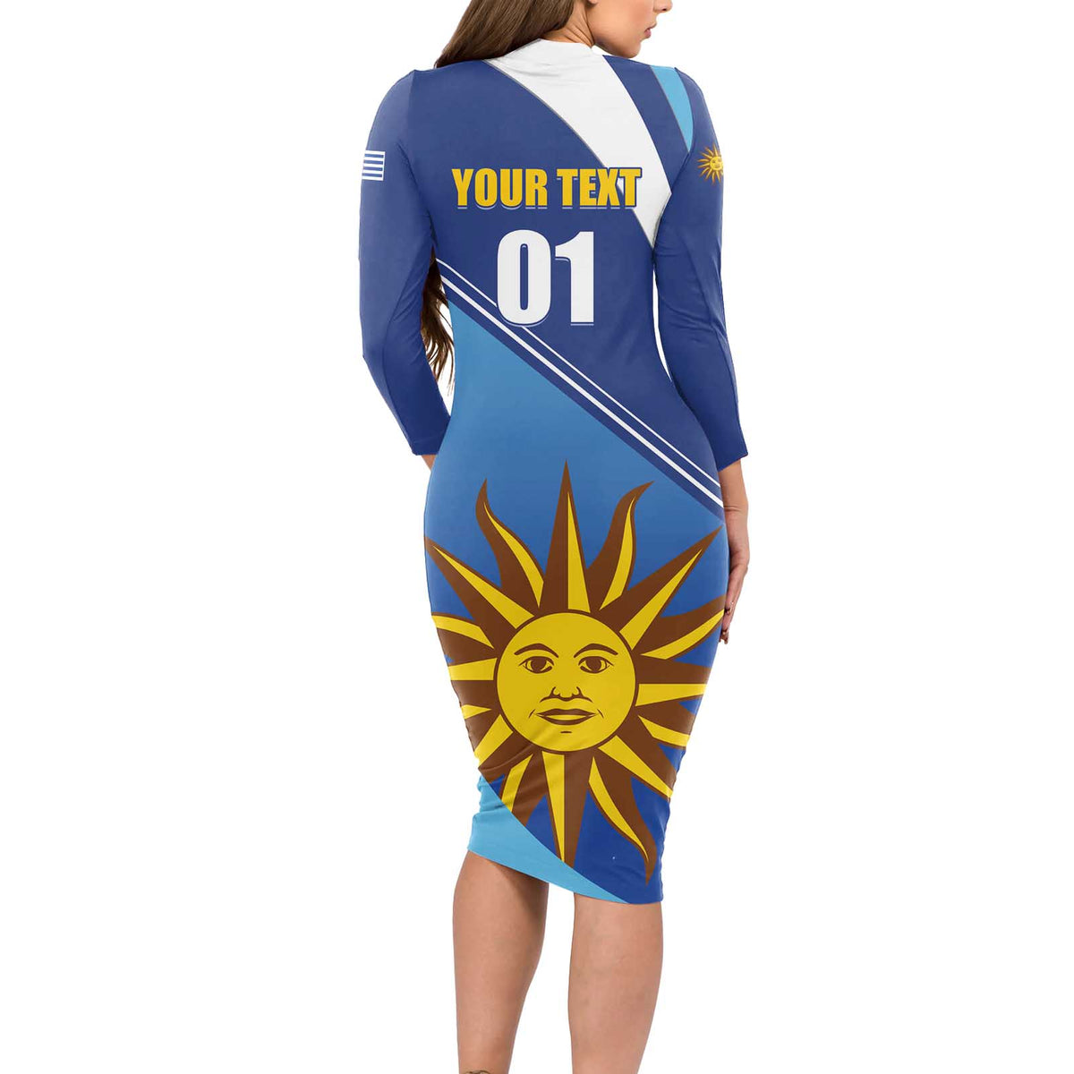 Uruguay 2024 Football Champions Long Sleeve Bodycon Dress Vamos La Celeste - Wonder Print Shop