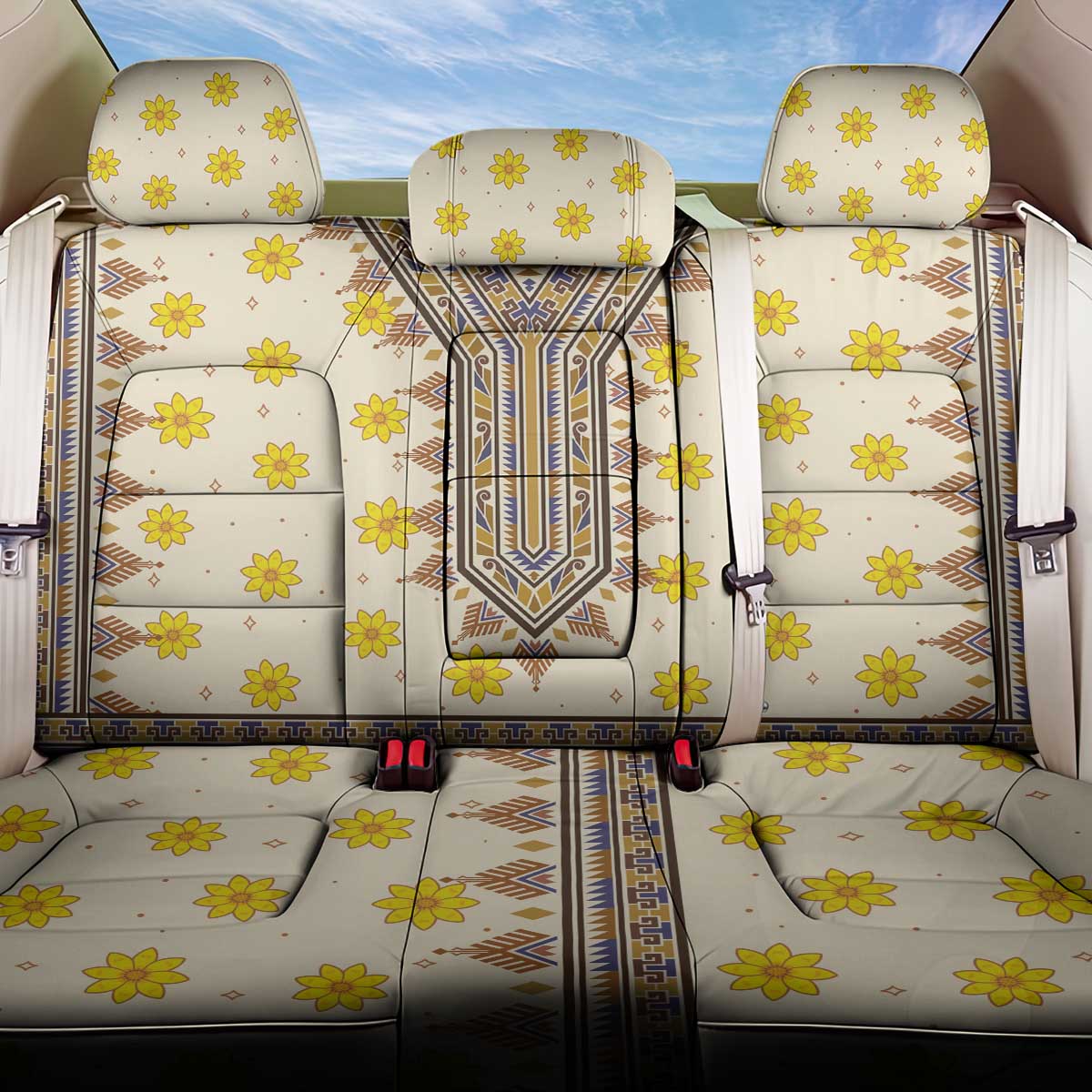 Enkutatash Dashiki Adey Abeba Pattern Back Car Seat Cover - Wonder Print Shop