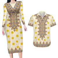 Enkutatash Dashiki Adey Abeba Pattern Couples Matching Long Sleeve Bodycon Dress and Hawaiian Shirt - Wonder Print Shop