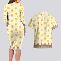 Enkutatash Dashiki Adey Abeba Pattern Couples Matching Long Sleeve Bodycon Dress and Hawaiian Shirt - Wonder Print Shop