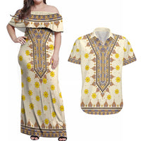 Enkutatash Dashiki Adey Abeba Pattern Couples Matching Off Shoulder Maxi Dress and Hawaiian Shirt - Wonder Print Shop