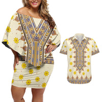 Enkutatash Dashiki Adey Abeba Pattern Couples Matching Off Shoulder Short Dress and Hawaiian Shirt - Wonder Print Shop