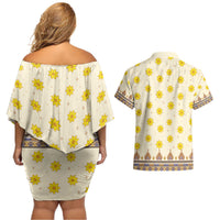 Enkutatash Dashiki Adey Abeba Pattern Couples Matching Off Shoulder Short Dress and Hawaiian Shirt - Wonder Print Shop