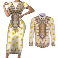 Enkutatash Dashiki Adey Abeba Pattern Couples Matching Short Sleeve Bodycon Dress and Long Sleeve Button Shirt - Wonder Print Shop