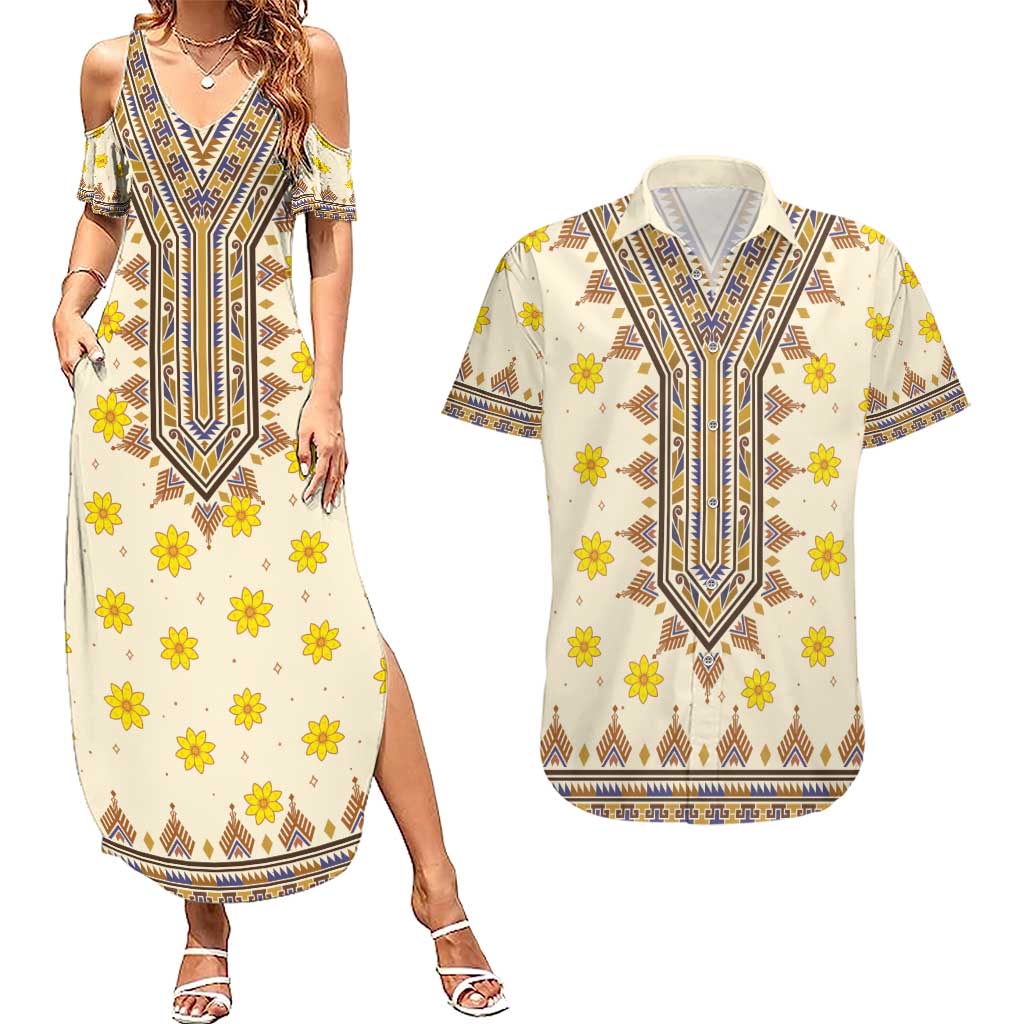 Enkutatash Dashiki Adey Abeba Pattern Couples Matching Summer Maxi Dress and Hawaiian Shirt - Wonder Print Shop
