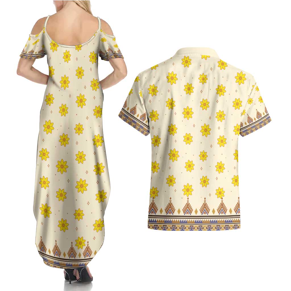 Enkutatash Dashiki Adey Abeba Pattern Couples Matching Summer Maxi Dress and Hawaiian Shirt - Wonder Print Shop