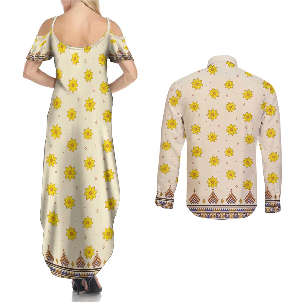 Enkutatash Dashiki Adey Abeba Pattern Couples Matching Summer Maxi Dress and Long Sleeve Button Shirt - Wonder Print Shop