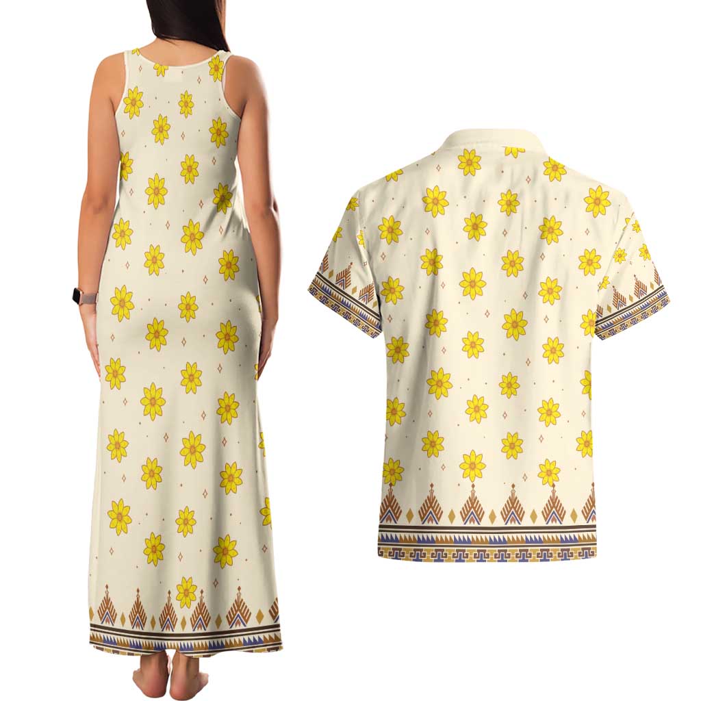 Enkutatash Dashiki Adey Abeba Pattern Couples Matching Tank Maxi Dress and Hawaiian Shirt - Wonder Print Shop