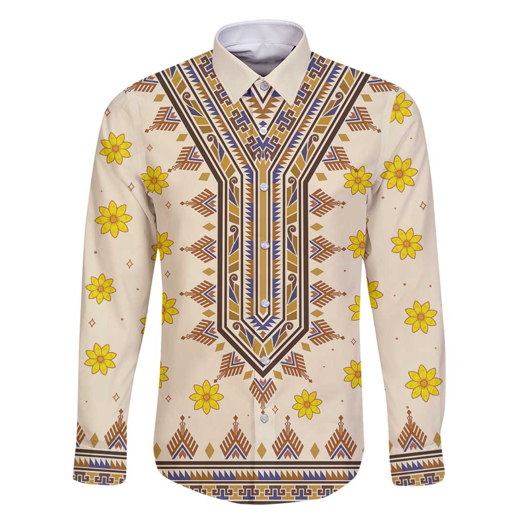 Enkutatash Dashiki Adey Abeba Pattern Family Matching Long Sleeve Bodycon Dress and Hawaiian Shirt - Wonder Print Shop