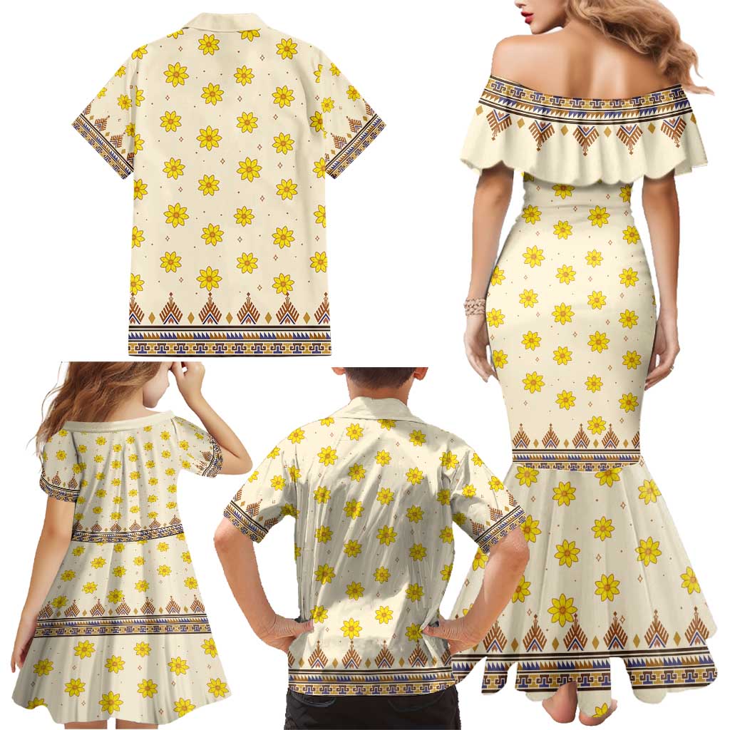 Enkutatash Dashiki Adey Abeba Pattern Family Matching Mermaid Dress and Hawaiian Shirt - Wonder Print Shop