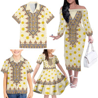 Enkutatash Dashiki Adey Abeba Pattern Family Matching Off The Shoulder Long Sleeve Dress and Hawaiian Shirt - Wonder Print Shop