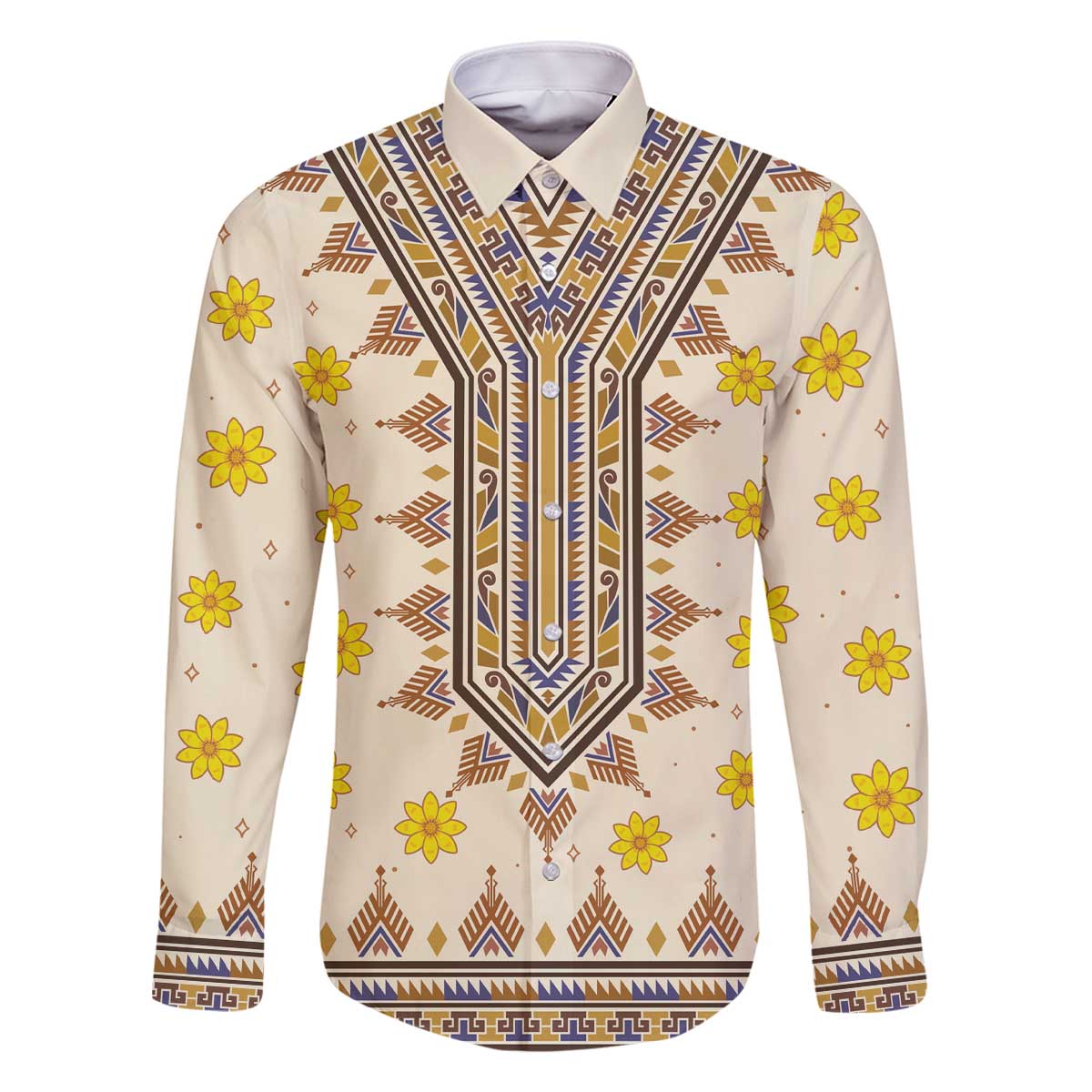 Enkutatash Dashiki Adey Abeba Pattern Family Matching Off The Shoulder Long Sleeve Dress and Hawaiian Shirt - Wonder Print Shop