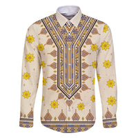 Enkutatash Dashiki Adey Abeba Pattern Family Matching Off The Shoulder Long Sleeve Dress and Hawaiian Shirt - Wonder Print Shop